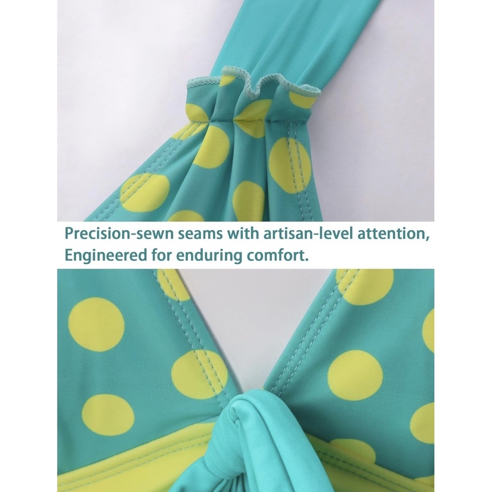 Retro Turquoise Polka Dot Swim Dress – Tummy Control Flare Skirt – Size L - Picture 7 of 8